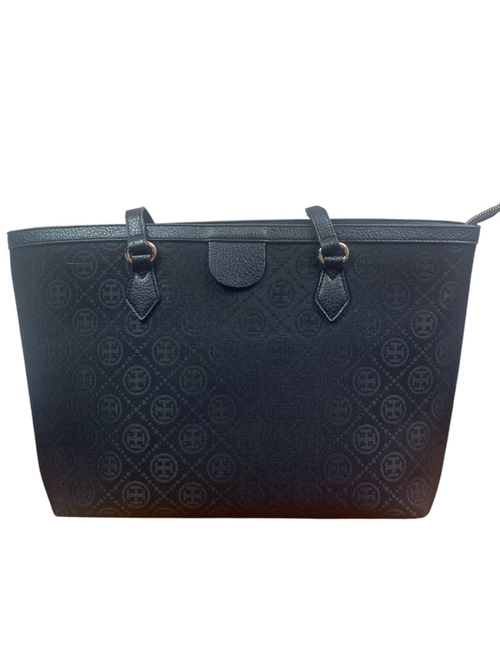Designer Black T Monogram Coated Canvas Zip Tote Bag